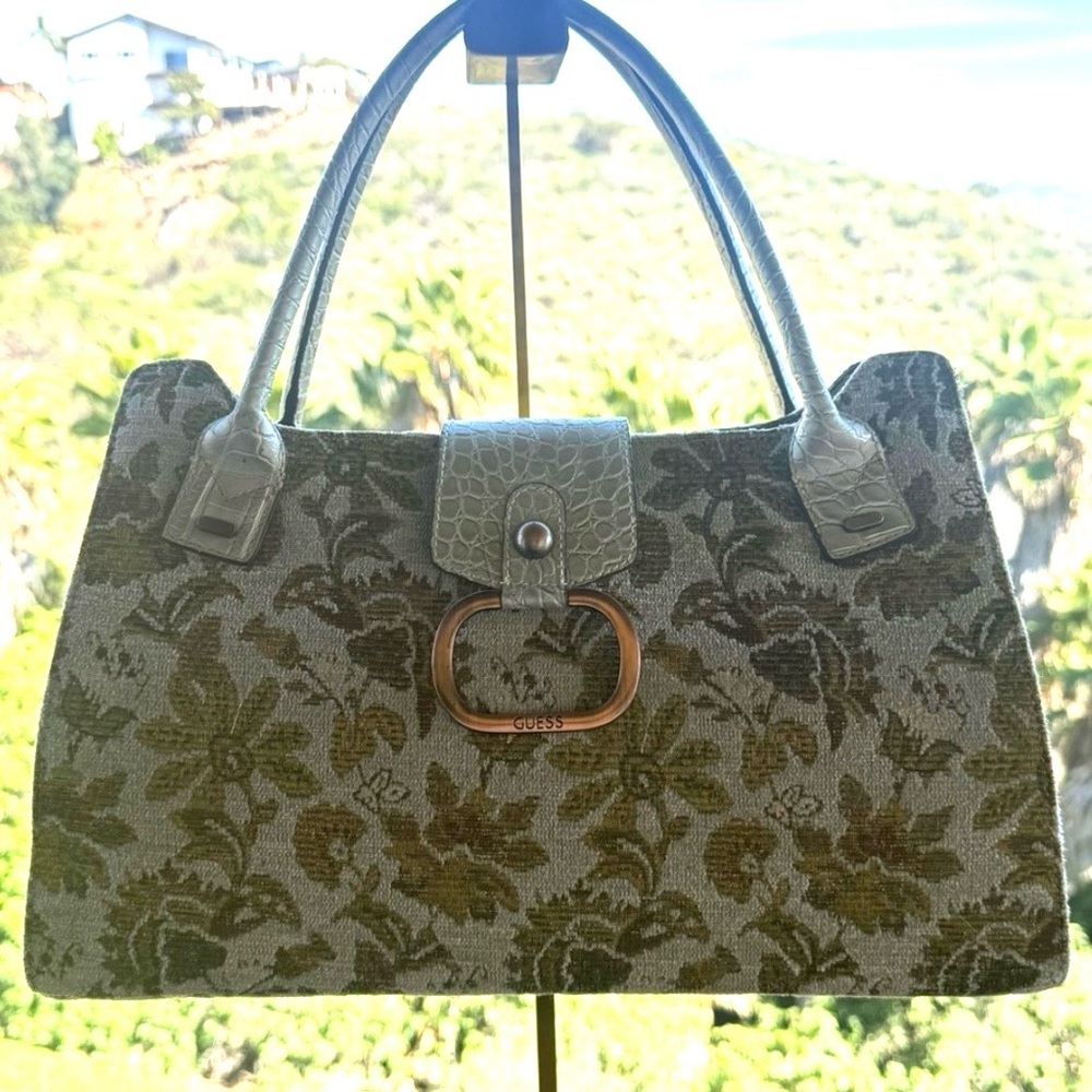 Guess Brown and Gray Floral Shoulder Bag